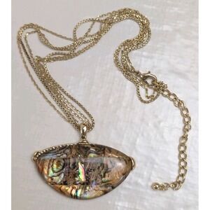Abalone Shell Pendant Necklace Gold Tone Multi Strand Iridescent Statement